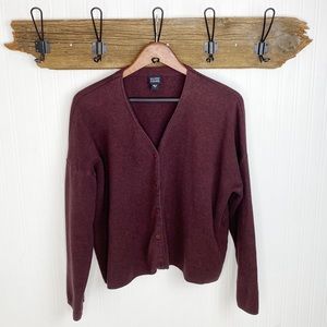 Eileen Fisher Button Front Cotton Cardigan Burgundy